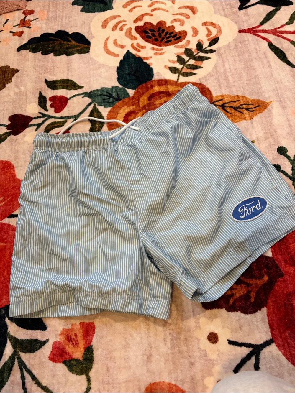 Ford Light Blue and White Pinstripe Athletic Shorts